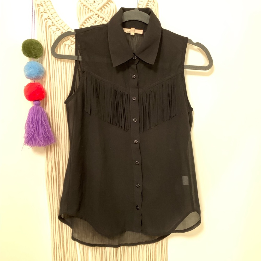 Adorable black fringe button up shirt